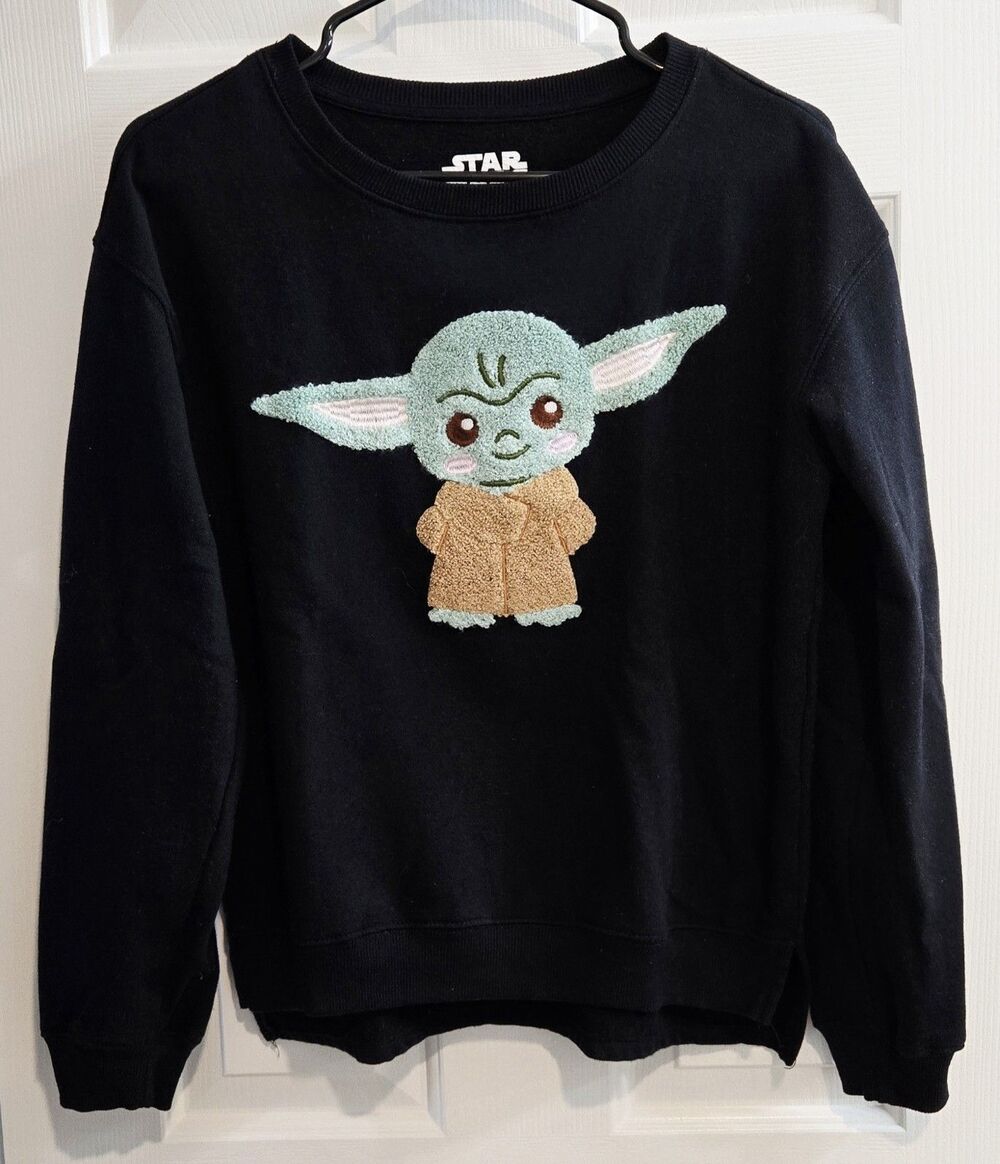 Star Wars Baby Yoda Grogu Chenille Patch Sweatshirt Size L Fits Adult Small / M